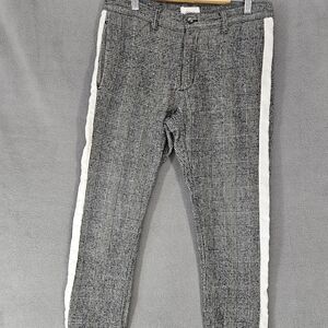 ORO Los Angeles Womens 30 Houndstooth Plaid Wool Straight-Leg Pants Side Striped